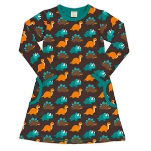 Maxomorra Dinosaur Print Long Sleeve Dress Sz 110/116cm